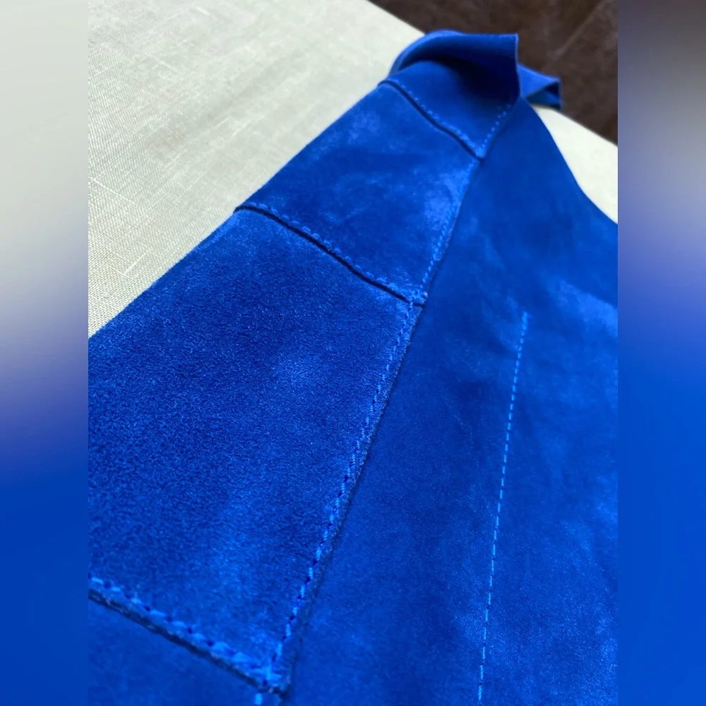 Claudia Firenze Blue Emma Fringed Italian Suede Leather Shoulder Boho Western - Picture 10 of 12